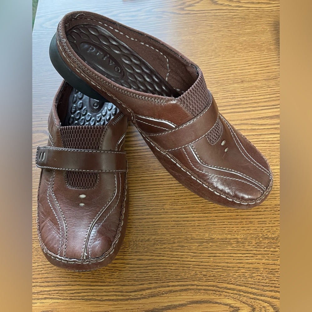 Privo By Clarks Women's Brown Leather Mules Size 7.5M Comfort Shoes